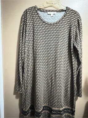 Michael Kors Black & White MK Logo Long Sleeve Dress